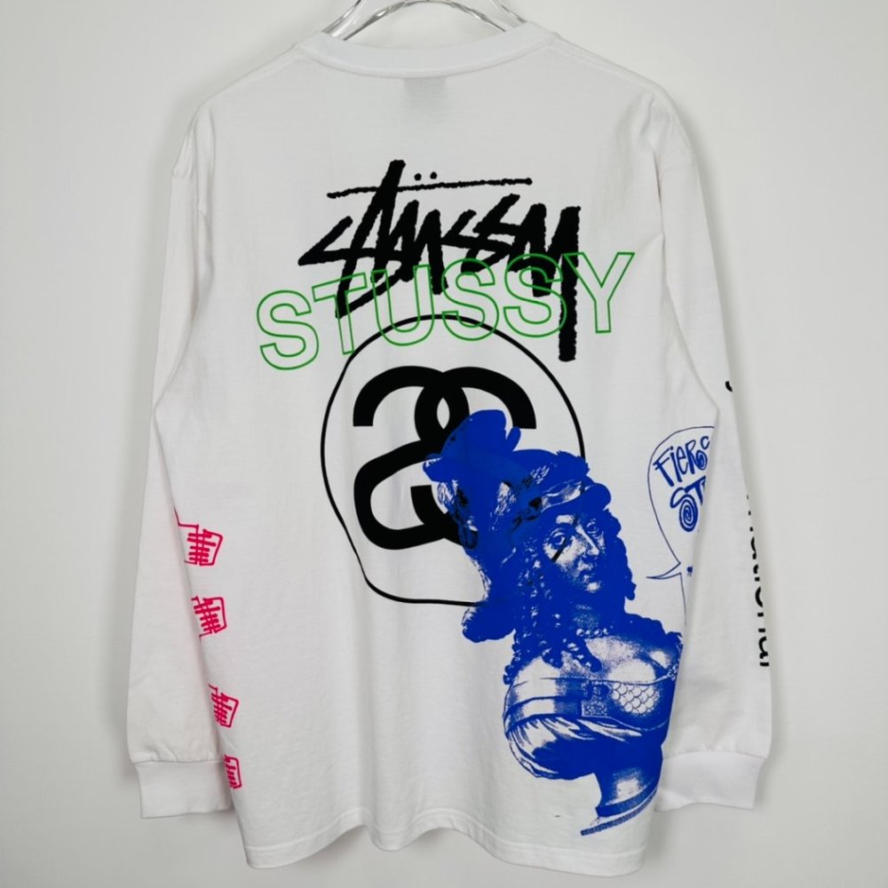 size:L STUSSY SS23 Test Strike Pigment Dyed Ls Tee Graffiti pattern double S lon